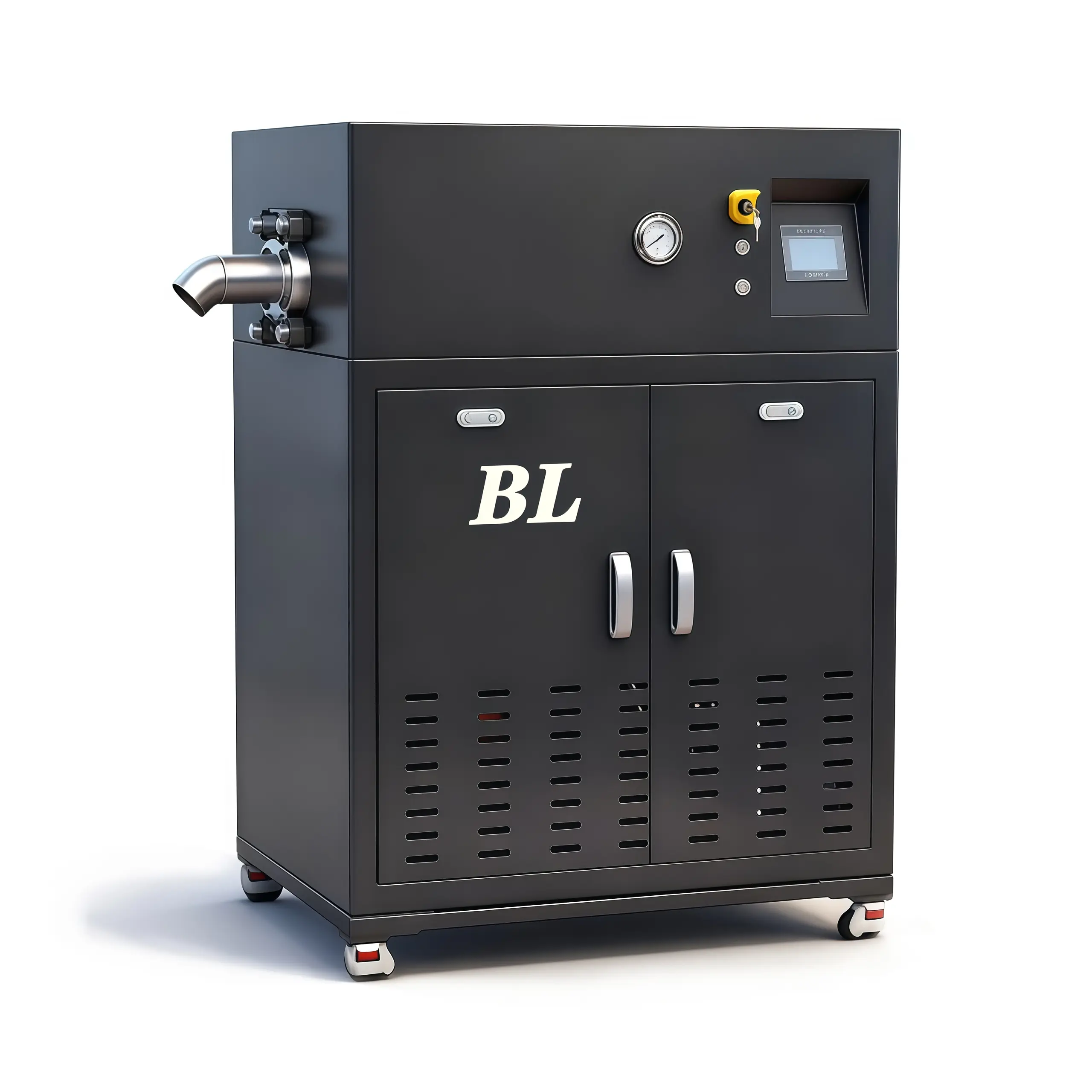 Industrial dry ice pellet machine extruding high density pellet dry ice